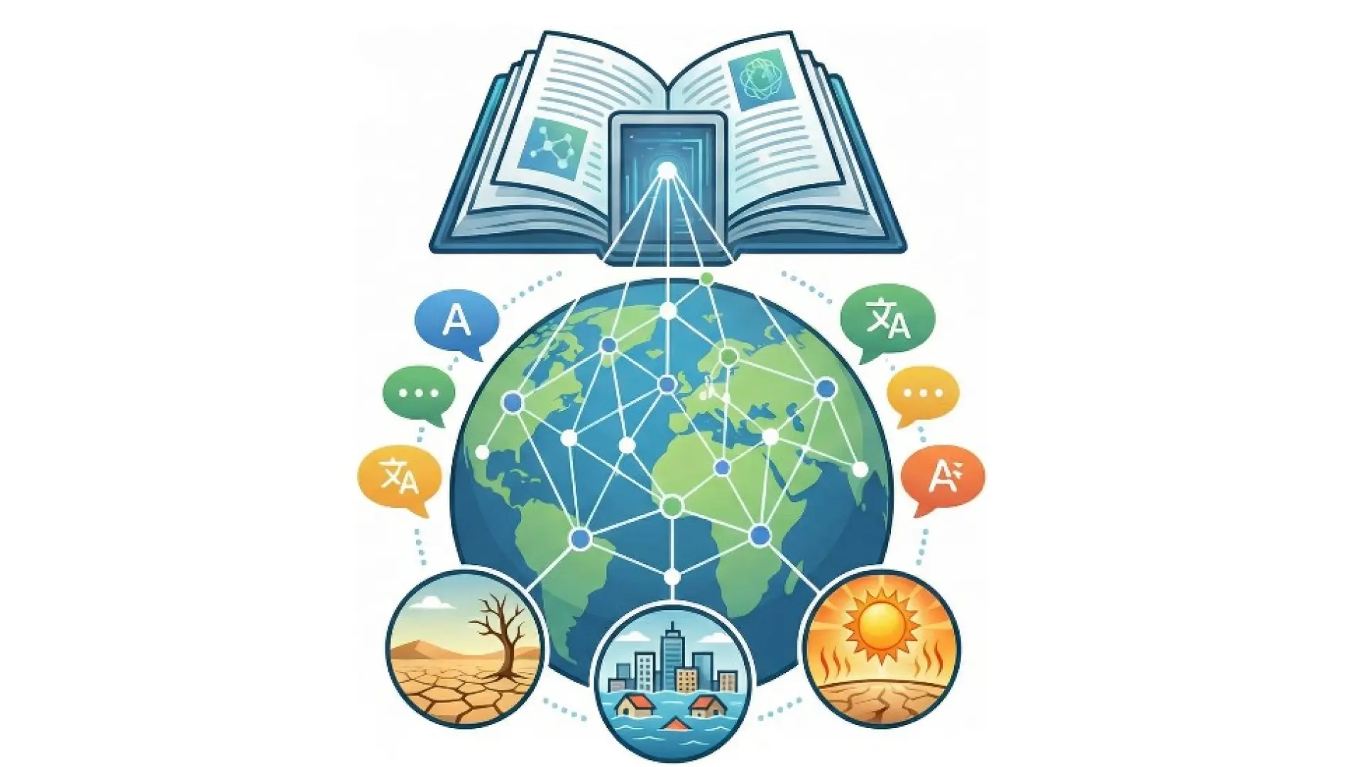 Imagen abstracta de un cerebro digital compuesto por nodos brillantes y conexiones de red, que representa la inteligencia artificial y la tecnología lingüística.