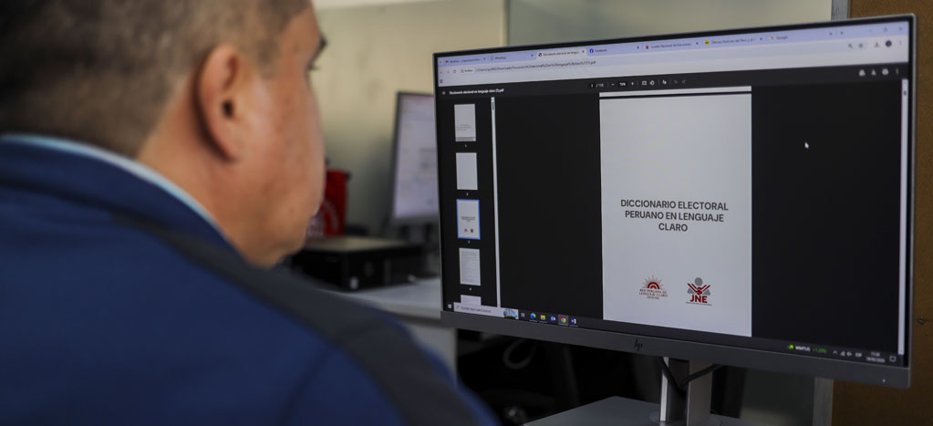 Imagen institucional del Jurado Nacional de Elecciones de Perú sobre el Diccionario Electoral Peruano en Lenguaje Claro.